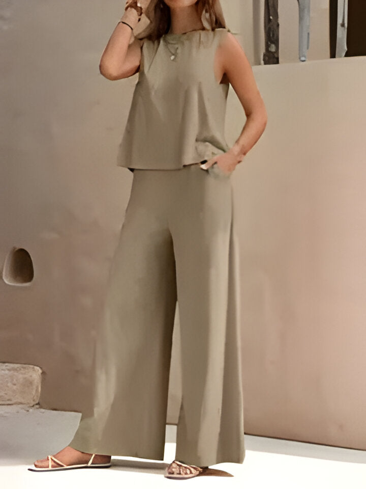 Olivia | Stylisches ärmelloses Oberteil und Hose mit weitem Bein für Frauen