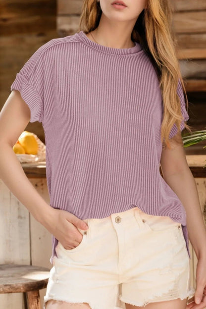 Pearl - Kurzärmliges Ripp-T-Shirt mit Rundhalsausschnitt im lässig-schicken Stil