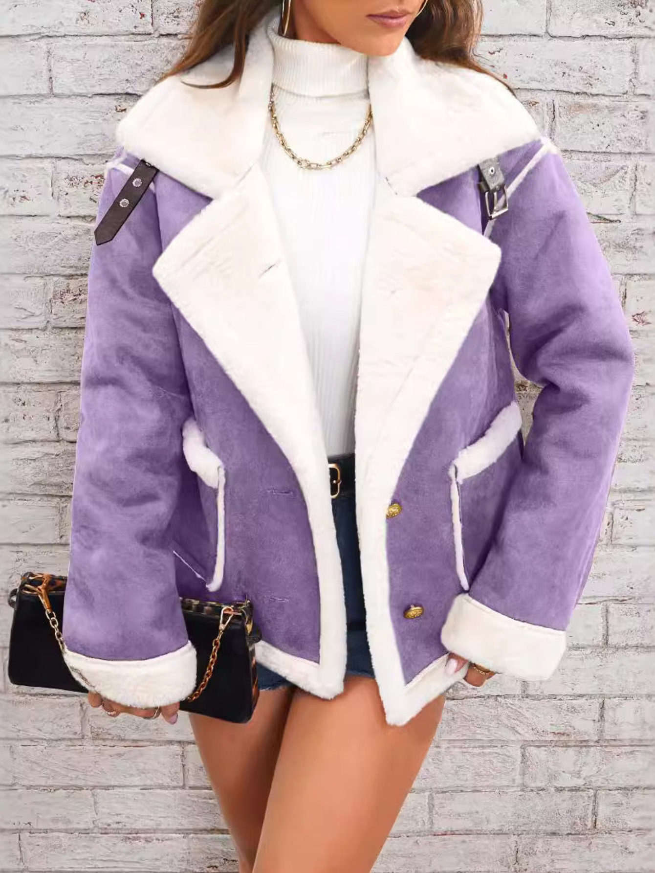 Jaclyn - Warmer Oversize-Wildledermantel mit weichem Kunstfell