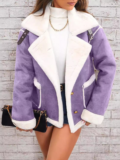 Jaclyn - Warmer Oversize-Wildledermantel mit weichem Kunstfell