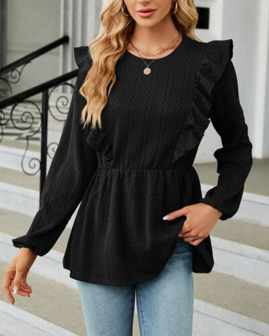 Leilani - Elegante Bluse mit Rundhalsausschnitt, langen Ärmeln und Rüschen