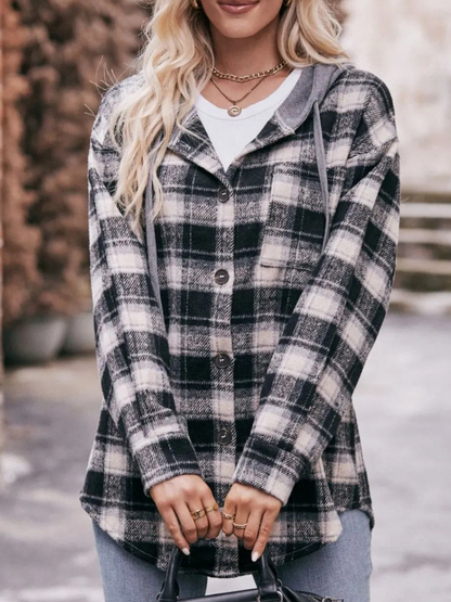 Lyraelle - Weit geschnittene karierte Jacke mit Kapuze und Knöpfen