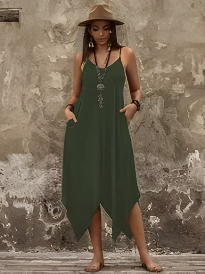 Harmonie | Schickes grünes Spaghetti-Trägerkleid für Frauen