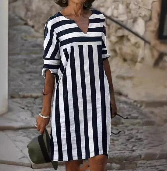 Nina | Schwarz-weiß gestreiftes Boho-Kleid - Für Frauen