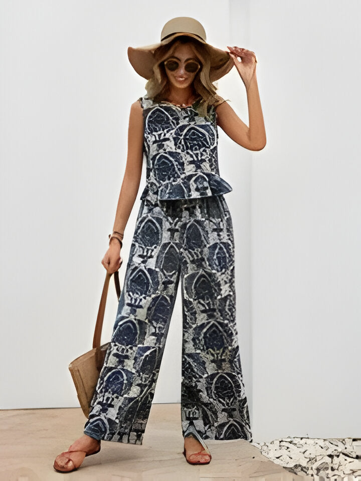 Ava | Ärmelloses Tank-Top mit Rundhalsausschnitt und Hosen mit weitem Bein Outfits