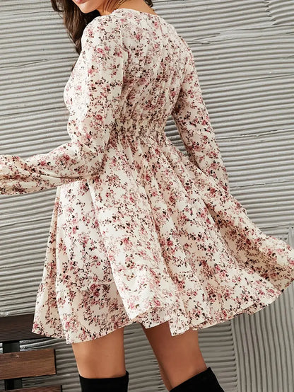 Marika | Marika | Elegant Lace-Trim V-Neck Floral Print Dress