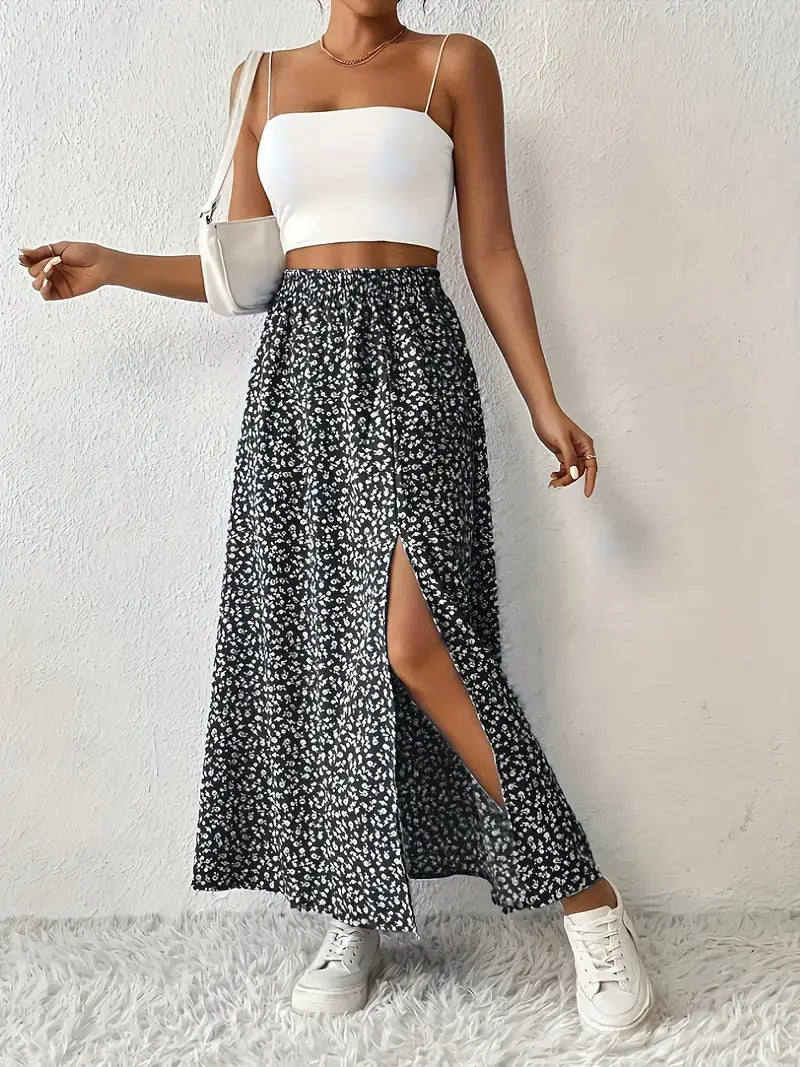 Maria | Floral bedruckter Maxirock mit hochtailliertem Design und Seitenschlitz