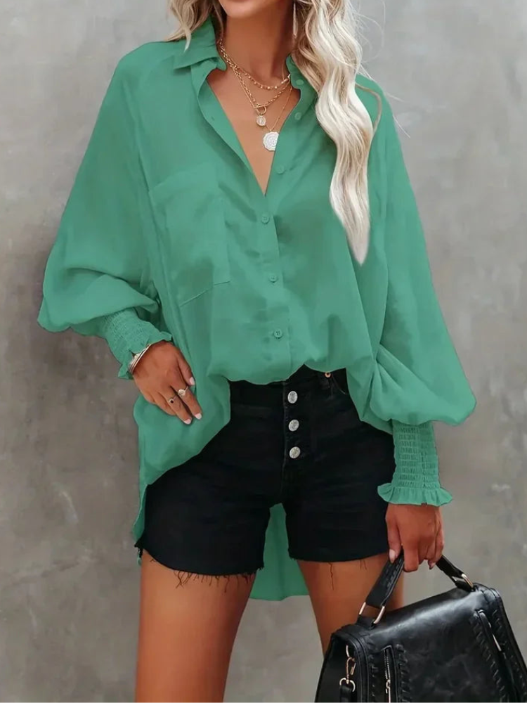 Rianna - Elegante Polo-Bluse mit Knöpfen und langen Ärmeln