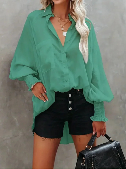 Rianna - Elegante Polo-Bluse mit Knöpfen und langen Ärmeln