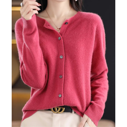 Damen Strickjacke mit O-Ausschnitt aus reiner Merinowoll