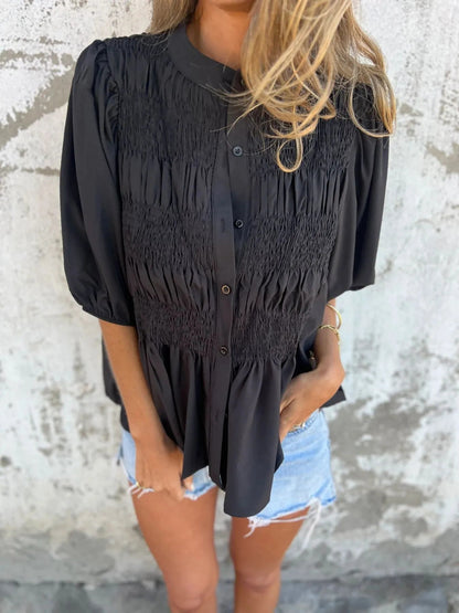 Lanie - Bluse mit Puffärmeln, Knopfleiste und Volant-Saum