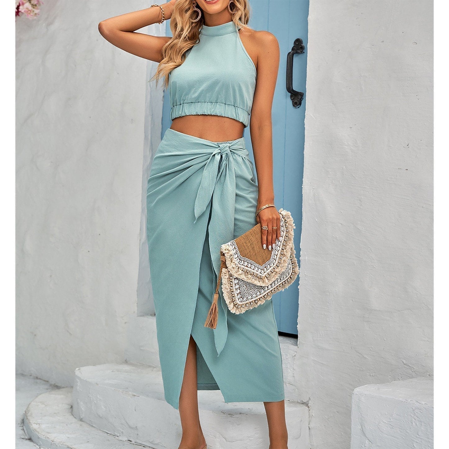 Marcela - Stilvolles Set mit Croptop und Wickel-Midirock