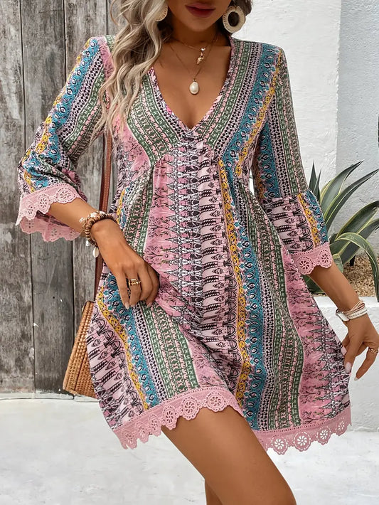 Claire | Elegantes Kleid mit V-Ausschnitt für Frauen mit Spitzenrand