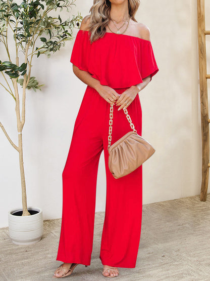 Judith - Eleganter Jumpsuit mit schulterfreiem Volant-Design und geradem Bein