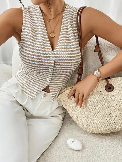 Ophelia | Gestreiftes Tank-Top mit V-Ausschnitt und Knopfleiste