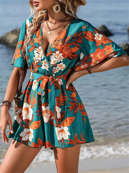 Penelope - Romper mit Blumenmuster und Wickelausschnitt
