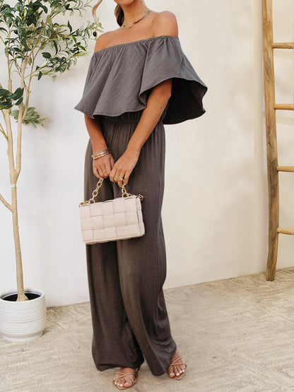 Judith - Eleganter Jumpsuit mit schulterfreiem Volant-Design und geradem Bein