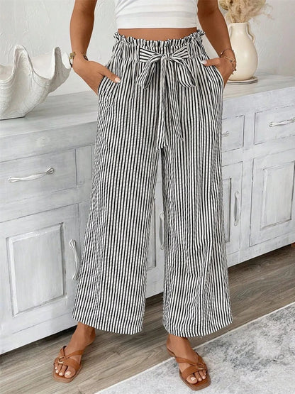 Candy - Elegante Hose mit weitem Bein, hoher Taille und Streifenmuster