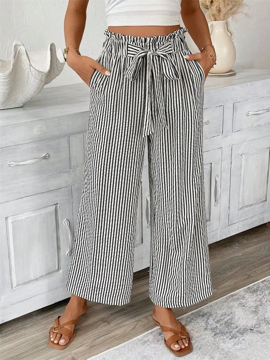 Candy - Elegante Hose mit weitem Bein, hoher Taille und Streifenmuster
