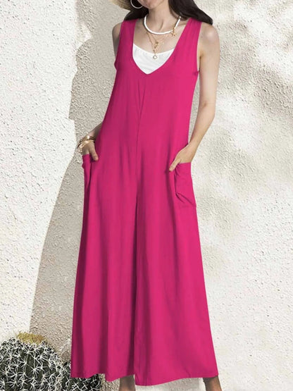 Jemma - Lässiger ärmelloser Jumpsuit mit V-Ausschnitt und weitem Bein