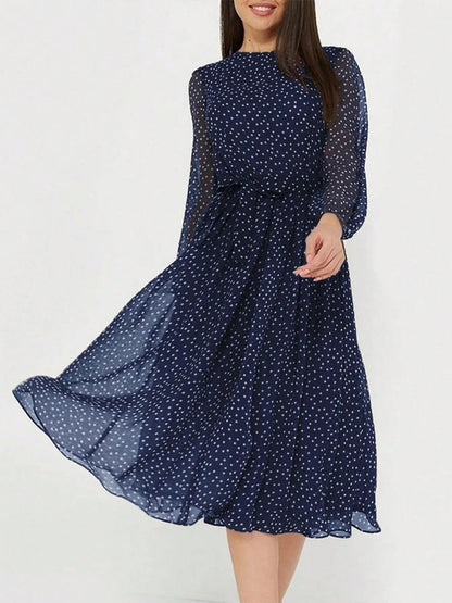 Zahra - Elegantes Midikleid mit langen Ärmeln, Rundhalsausschnitt und Polka-Dots