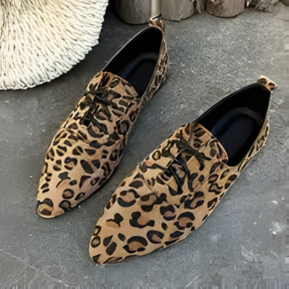 Sabrina | Damen Leopard Print Lace-Up Pointed Toe Flats