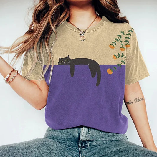 Larisa | Abstrakte kreative faule schwarze Katze Malerei Kunst kreative T-Shirt