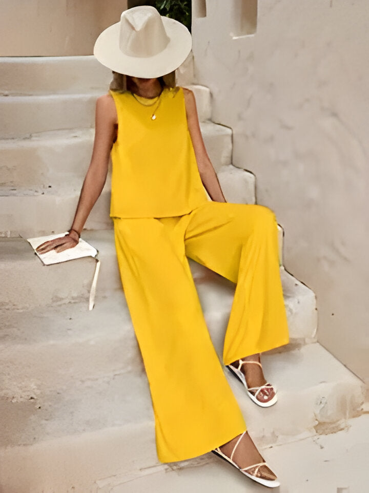 Olivia | Stylisches ärmelloses Oberteil und Hose mit weitem Bein für Frauen
