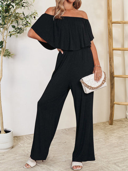 Judith - Eleganter Jumpsuit mit schulterfreiem Volant-Design und geradem Bein