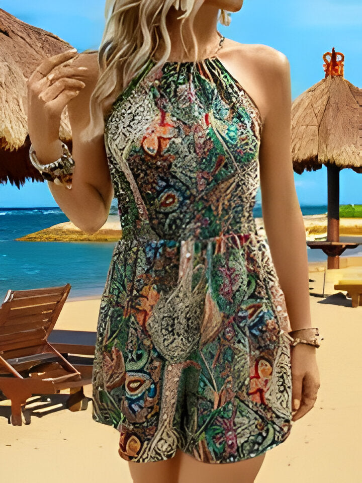 Gianna | Vibrant Paisley Print Halter Romper Jumpsuit