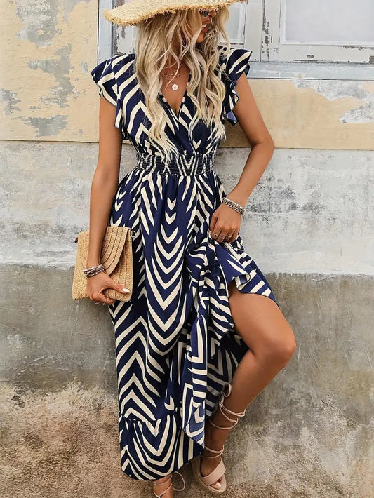 Rosie - Elegantes Maxikleid mit geometrischem V-Ausschnitt für Damen