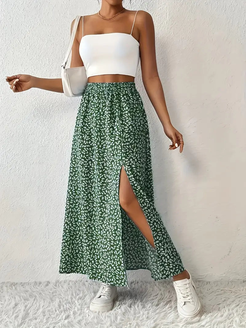 Maria | Floral bedruckter Maxirock mit hochtailliertem Design und Seitenschlitz