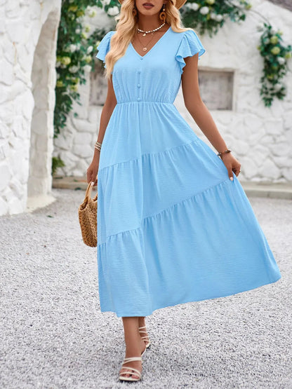 Riza - Elegantes Kleid mit V-Ausschnitt und Volantärmeln