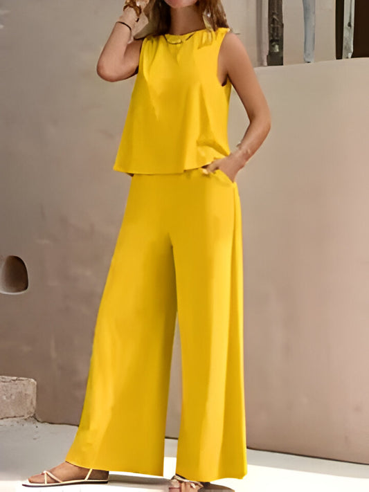 Olivia | Stylisches ärmelloses Oberteil und Hose mit weitem Bein für Frauen