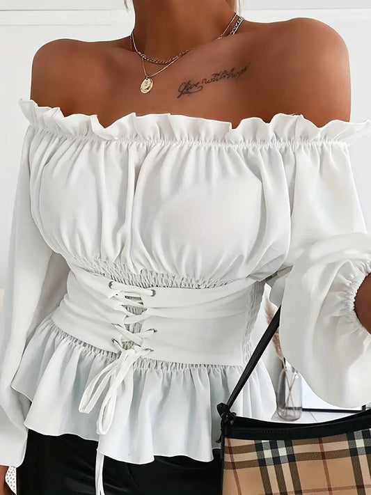 Imelda - Elegante Off-Shoulder-Bluse mit Volants und langen Ärmeln