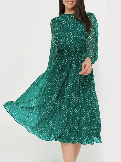 Zahra - Elegantes Midikleid mit langen Ärmeln, Rundhalsausschnitt und Polka-Dots