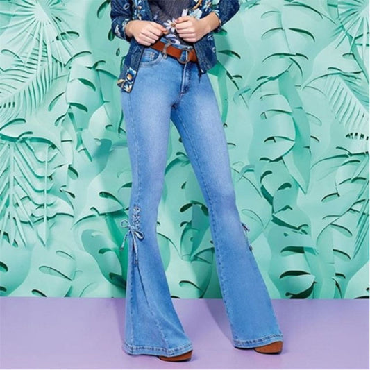 Britney - Hochgeschnittene Jeans mit weitem Bein und Schnürung für Frauen
