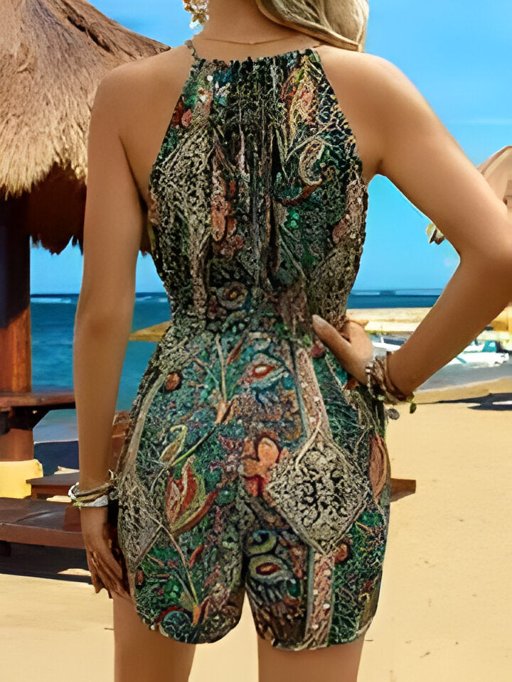 Gianna | Vibrant Paisley Print Halter Romper Jumpsuit