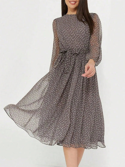 Zahra - Elegantes Midikleid mit langen Ärmeln, Rundhalsausschnitt und Polka-Dots