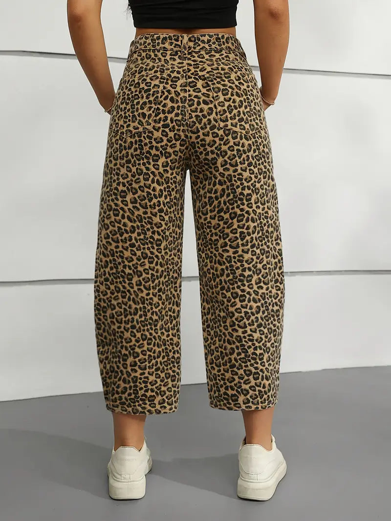 Veronica | Mutige Leopardenmuster Weite-Bein-Jeans – Perfekt für jede Saison