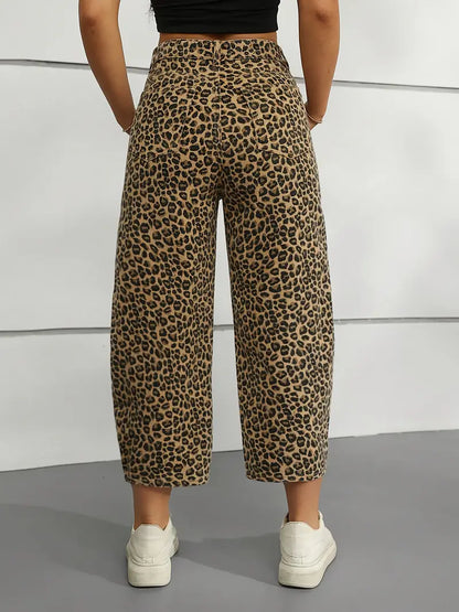 Veronica | Mutige Leopardenmuster Weite-Bein-Jeans – Perfekt für jede Saison