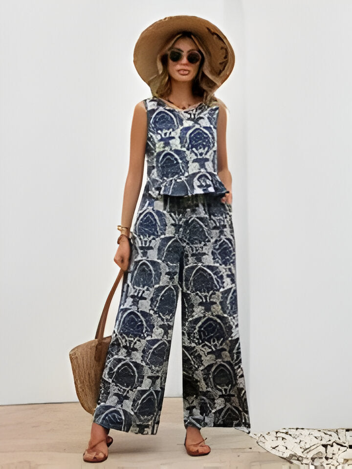 Ava | Ärmelloses Tank-Top mit Rundhalsausschnitt und Hosen mit weitem Bein Outfits