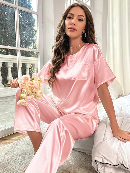 Naomi | Satin-Kurzarmbluse & lange Hose