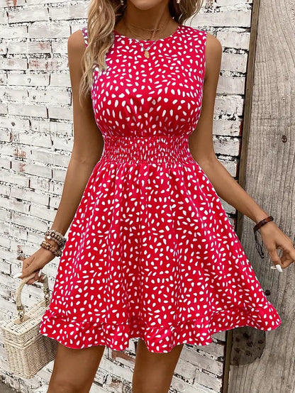 Isabella | Elegantes ärmelloses A-Linien-Kleid mit weißem Blumendruck für Damen