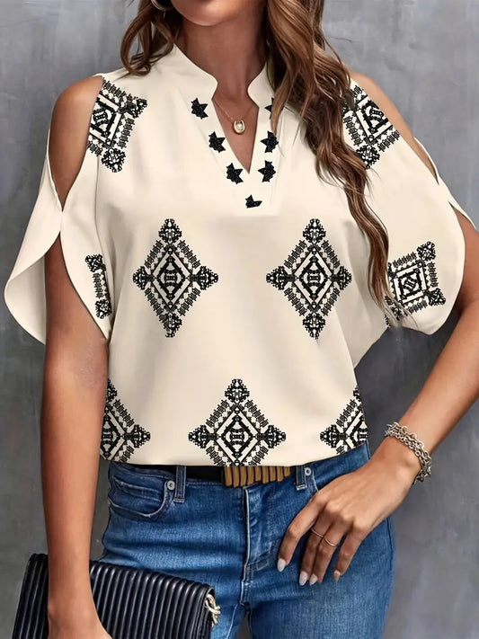 Aiza | Schicke Geometrische Off-Shoulder Bluse mit Stern Diamant-Details