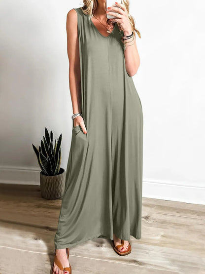 Lily - Lässiger ärmelloser Jumpsuit mit V-Ausschnitt und Taschen