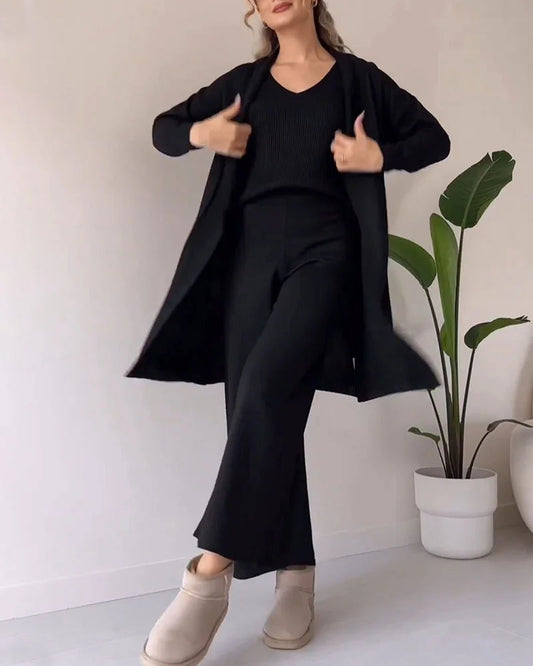 Thea - Elegantes 3-teiliges Set mit ärmellosem Top, Hose und lockerem Cardigan