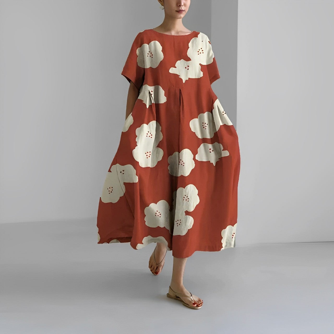 Caroline - Lässiges, lockeres, bedrucktes Kleid für Frauen