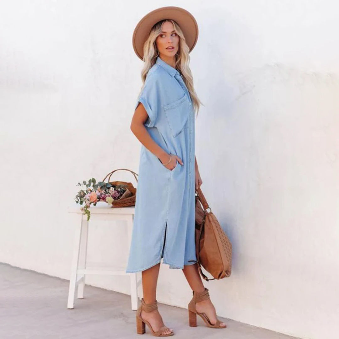 Aaliyah - Elegantes und atmungsaktives blaues, lockeres Kleid für Frauen