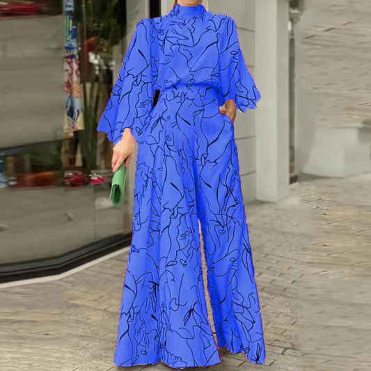 Celia - Eleganter Jumpsuit mit abstraktem Muster und langen Ärmeln